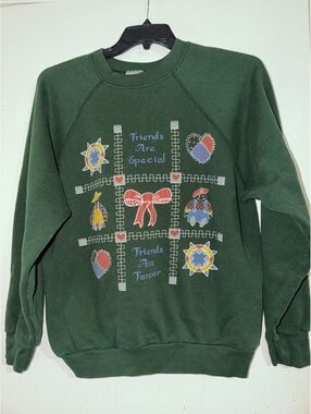 Vintage Tultex Green Sweatshirt Large Folk Art Green 80s 90s Crewneck